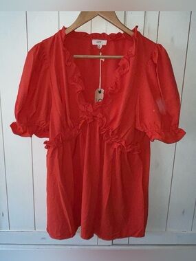 NWT OTT Lime n Chili -Boho, Festival, Ruffle, Peplum Burnt Orange Top Size XL
